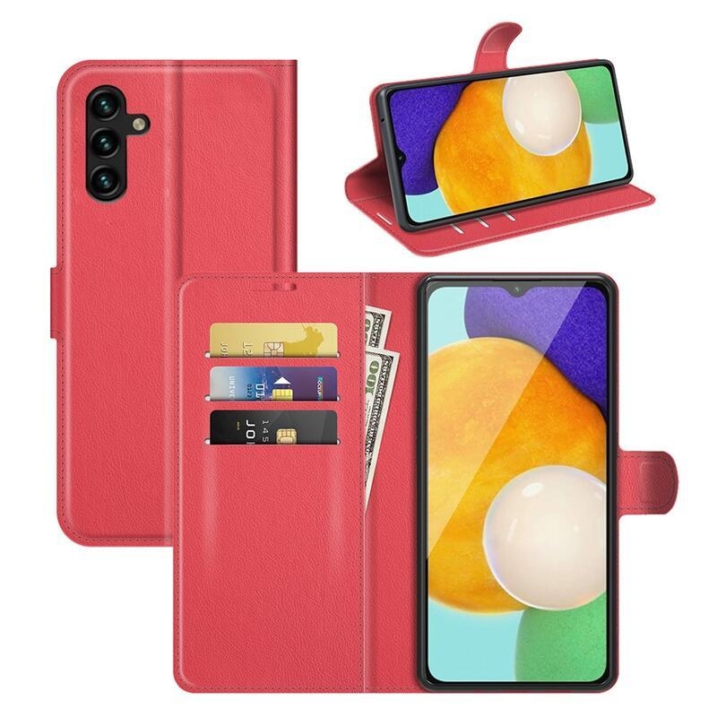 Litchi PU bőr pénztárca tok Samsung Galaxy A13 5G/Galaxy A04s (164.7 x 76.7 x 9.1 mm) - piros
