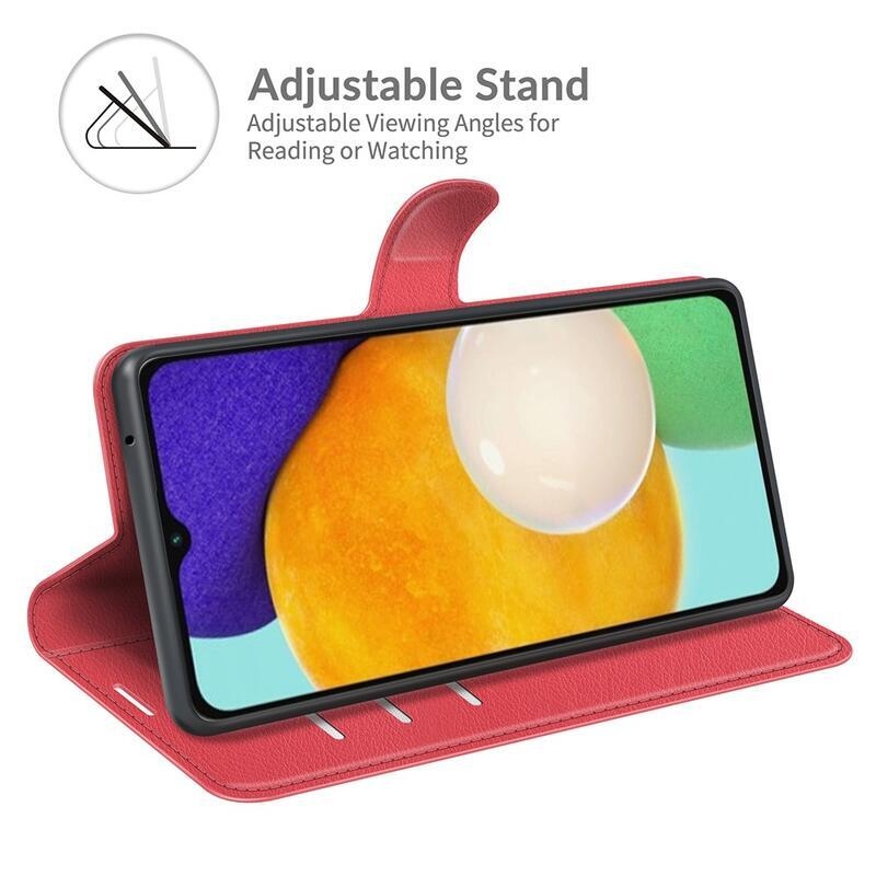 Litchi PU bőr pénztárca tok Samsung Galaxy A13 5G/Galaxy A04s (164.7 x 76.7 x 9.1 mm) - piros