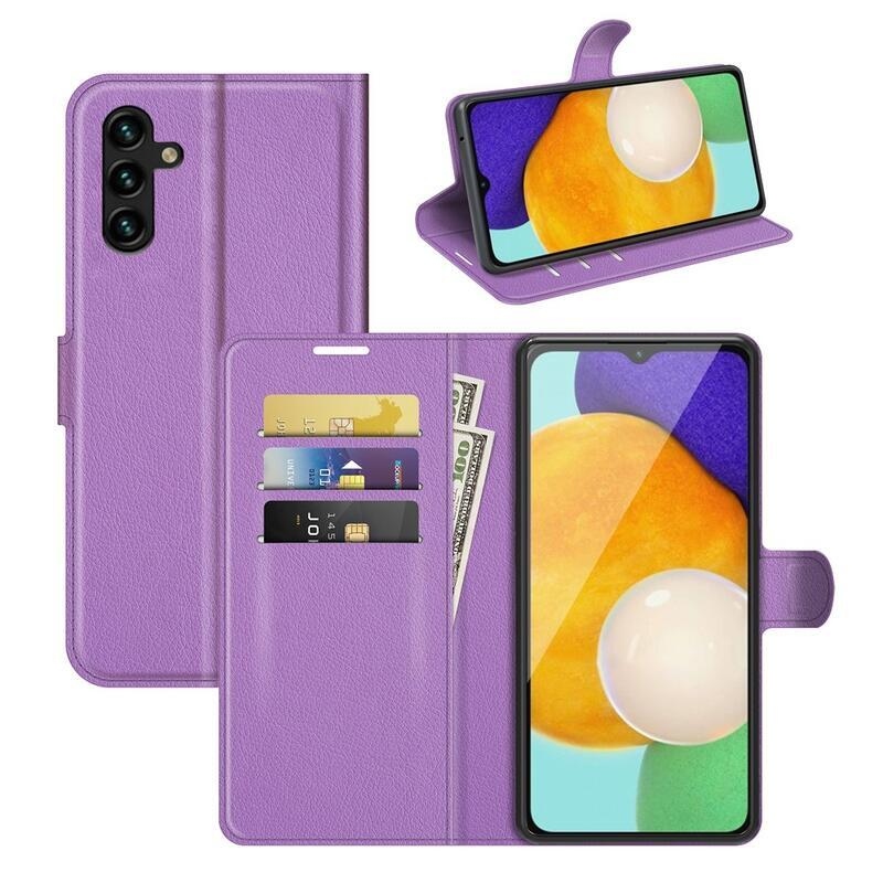 Litchi PU bőr pénztárca tok Samsung Galaxy A13 5G/Galaxy A04s (164.7 x 76.7 x 9.1 mm) - lila