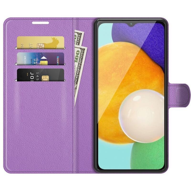 Litchi PU bőr pénztárca tok Samsung Galaxy A13 5G/Galaxy A04s (164.7 x 76.7 x 9.1 mm) - lila