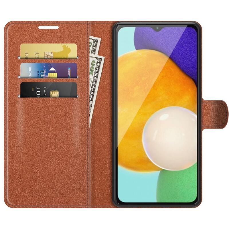 Litchi PU bőr pénztárca tok Samsung Galaxy A13 5G/Galaxy A04s (164.7 x 76.7 x 9.1 mm) - barna