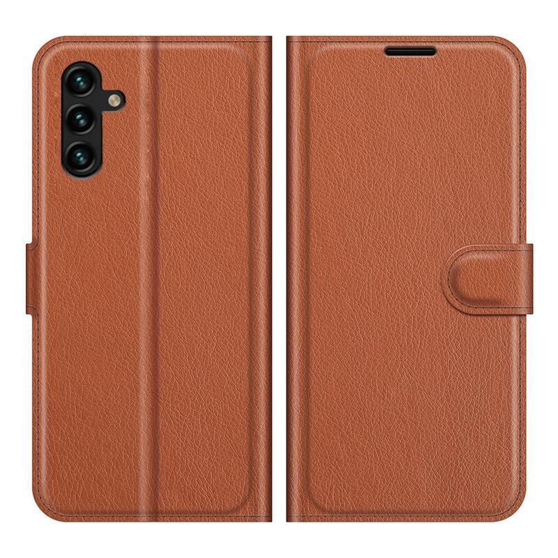 Litchi PU bőr pénztárca tok Samsung Galaxy A13 5G/Galaxy A04s (164.7 x 76.7 x 9.1 mm) - barna