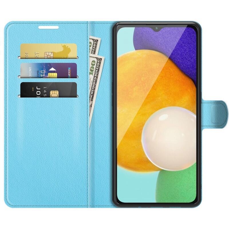 Litchi PU bőr pénztárca tok Samsung Galaxy A13 5G/Galaxy A04s (164.7 x 76.7 x 9.1 mm) - kék