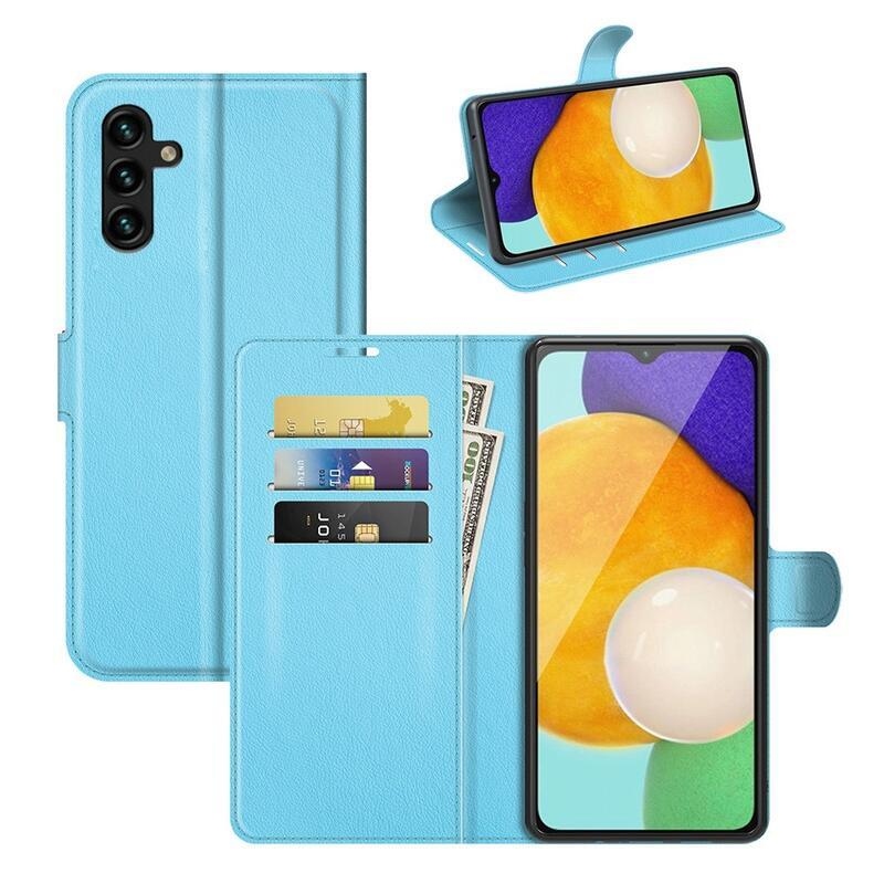 Litchi PU bőr pénztárca tok Samsung Galaxy A13 5G/Galaxy A04s (164.7 x 76.7 x 9.1 mm) - kék