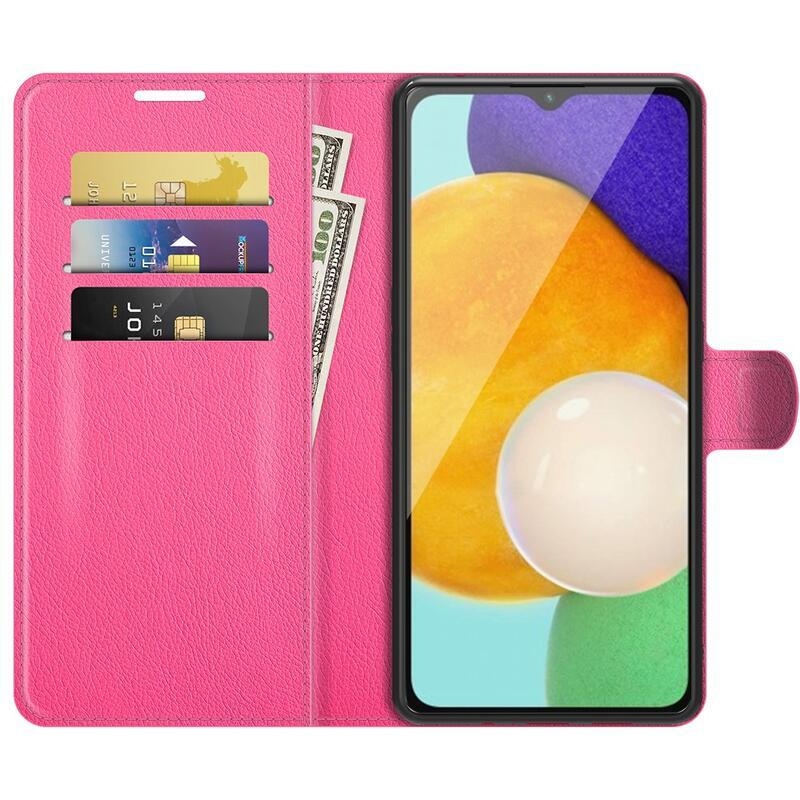 Litchi PU bőr pénztárca tok Samsung Galaxy A13 5G/Galaxy A04s (164.7 x 76.7 x 9.1 mm) - rózsaszínű