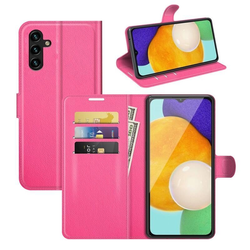 Litchi PU bőr pénztárca tok Samsung Galaxy A13 5G/Galaxy A04s (164.7 x 76.7 x 9.1 mm) - rózsaszínű