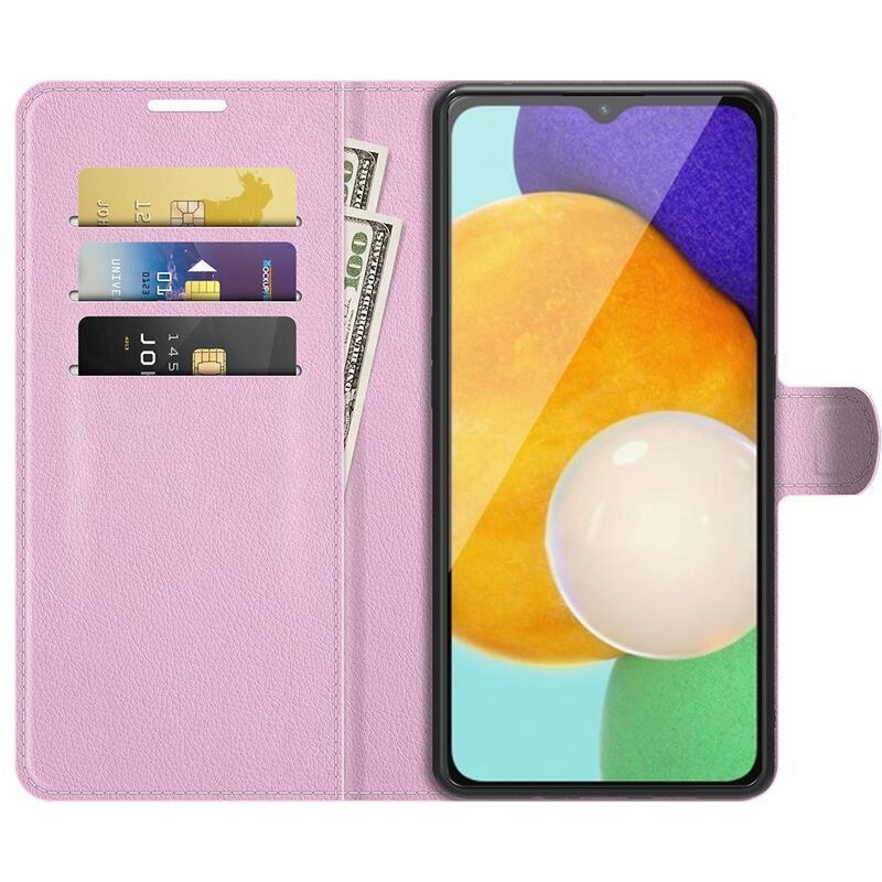 Litchi PU bőr pénztárca tok Samsung Galaxy A13 5G/Galaxy A04s (164.7 x 76.7 x 9.1 mm) - rózsaszínű