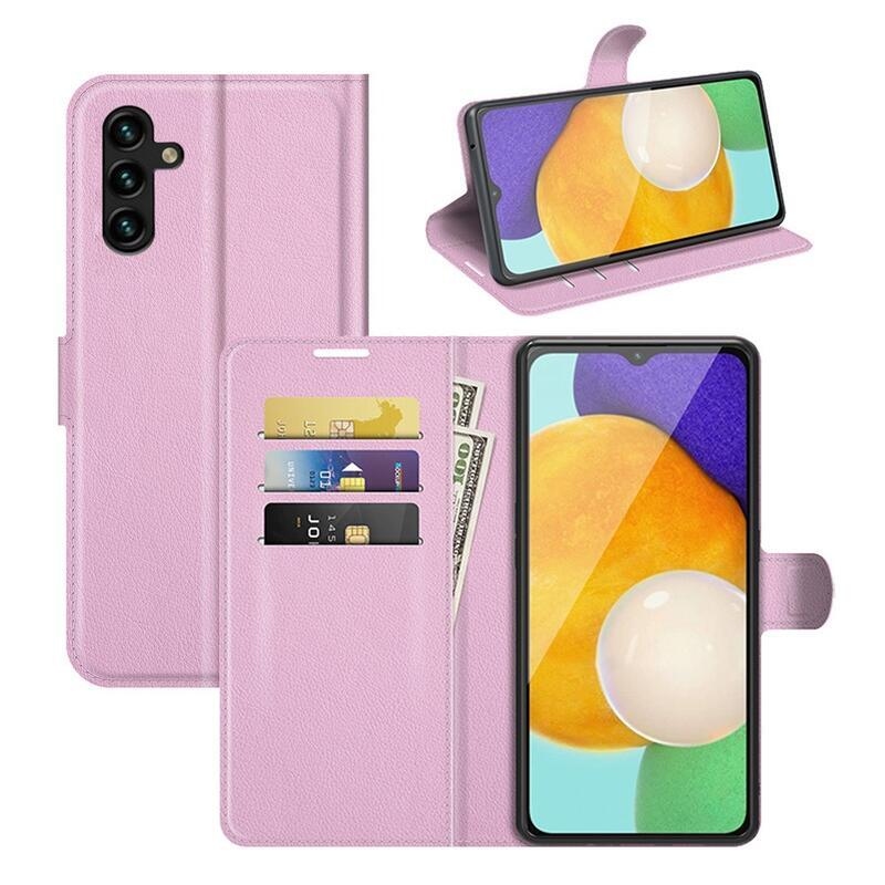 Litchi PU bőr pénztárca tok Samsung Galaxy A13 5G/Galaxy A04s (164.7 x 76.7 x 9.1 mm) - rózsaszínű