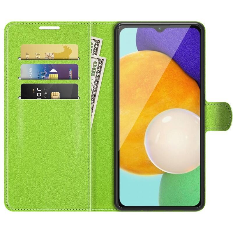 Litchi PU bőr pénztárca tok Samsung Galaxy A13 5G/Galaxy A04s (164.7 x 76.7 x 9.1 mm) - zöld színű