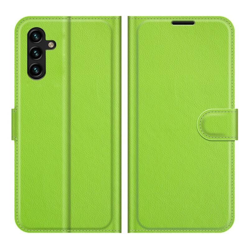 Litchi PU bőr pénztárca tok Samsung Galaxy A13 5G/Galaxy A04s (164.7 x 76.7 x 9.1 mm) - zöld színű