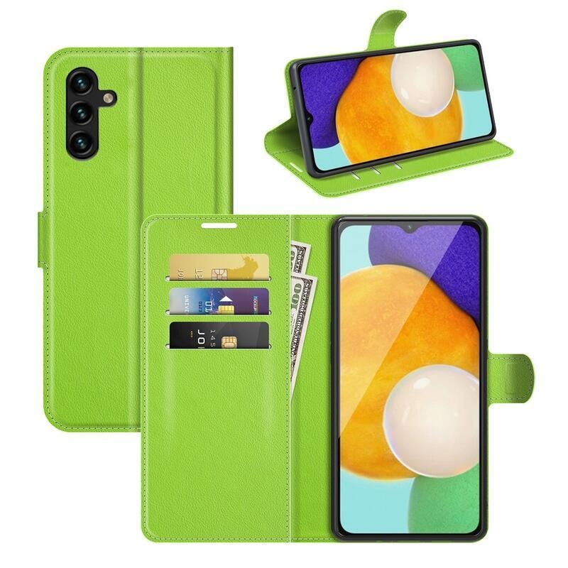 Litchi PU bőr pénztárca tok Samsung Galaxy A13 5G/Galaxy A04s (164.7 x 76.7 x 9.1 mm) - zöld színű