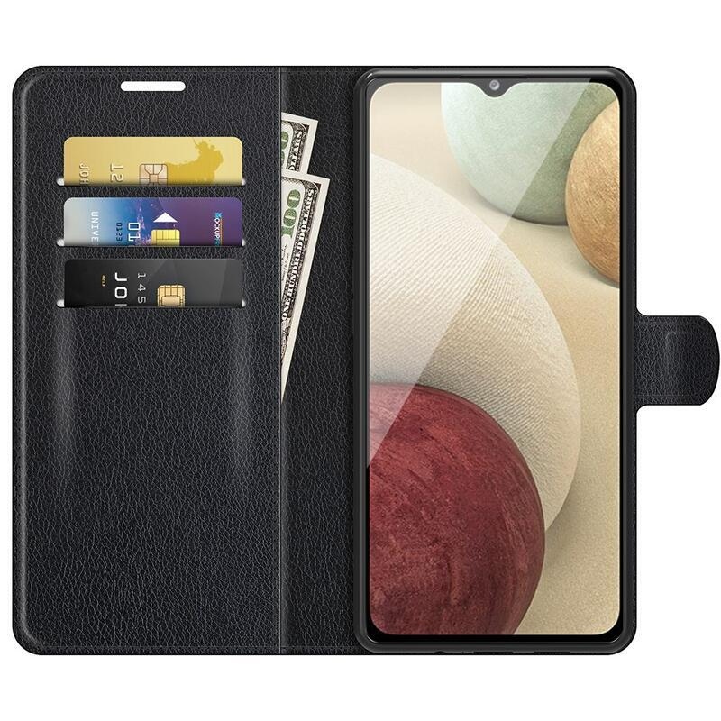 Litchi PU bőr pénztárca tok Samsung Galaxy A22 4G/M22 - fekete