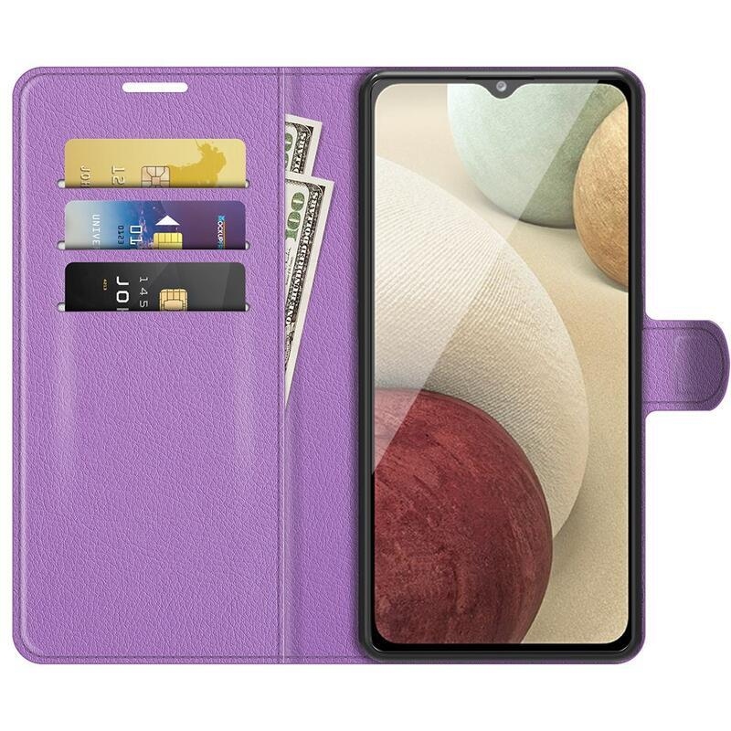 Litchi PU bőr pénztárca tok Samsung Galaxy A22 4G/M22 - lila