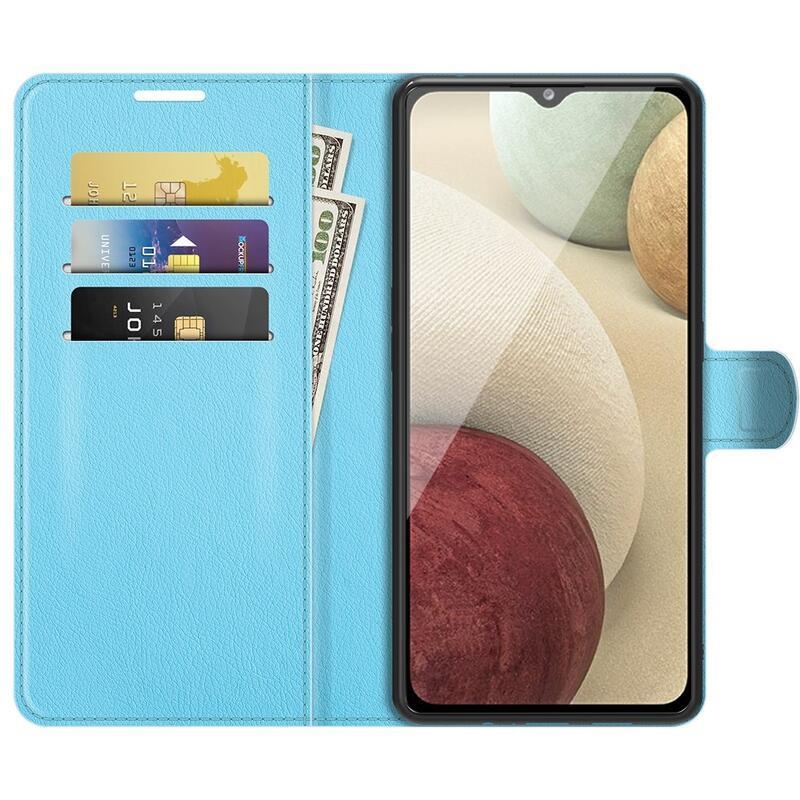 Litchi PU bőr pénztárca tok Samsung Galaxy A22 4G/M22 készülékhez - kék