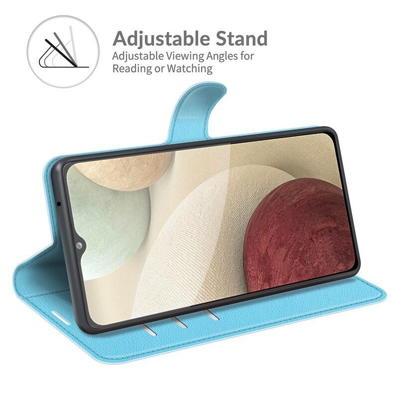 Litchi PU bőr pénztárca tok Samsung Galaxy A22 4G/M22 készülékhez - kék