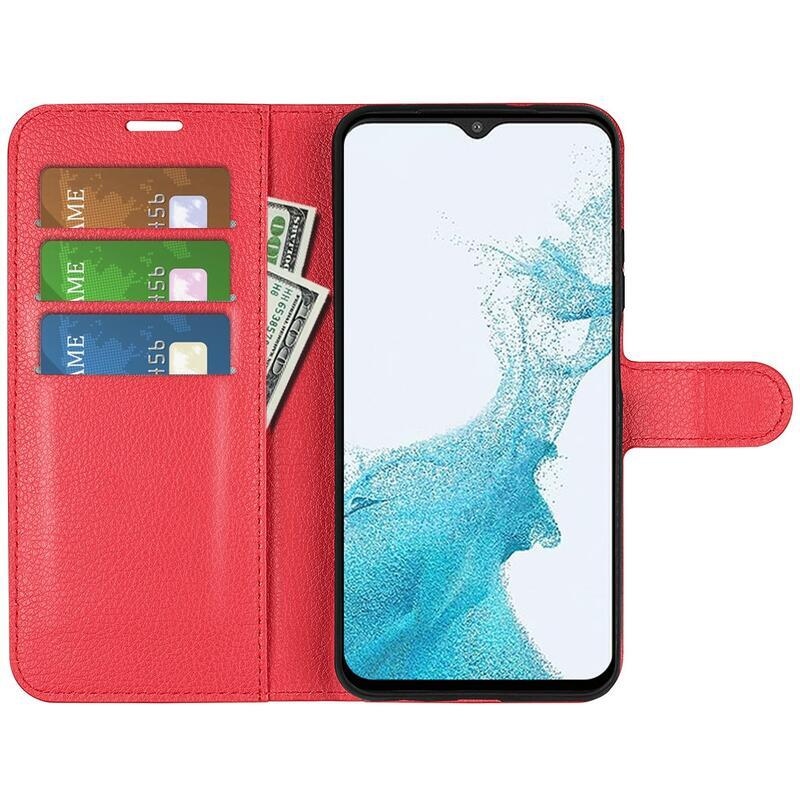 Litchi PU bőr pénztárca tok Samsung Galaxy A23 4G/5G - piros