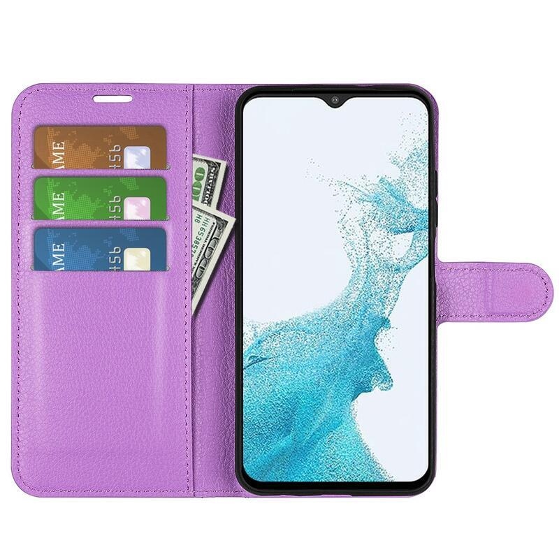 Litchi PU bőr pénztárca tok Samsung Galaxy A23 4G/5G - lila