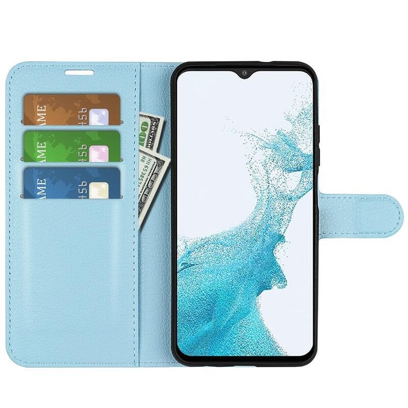 Litchi PU bőr pénztárca tok Samsung Galaxy A23 4G/5G készülékhez - kék