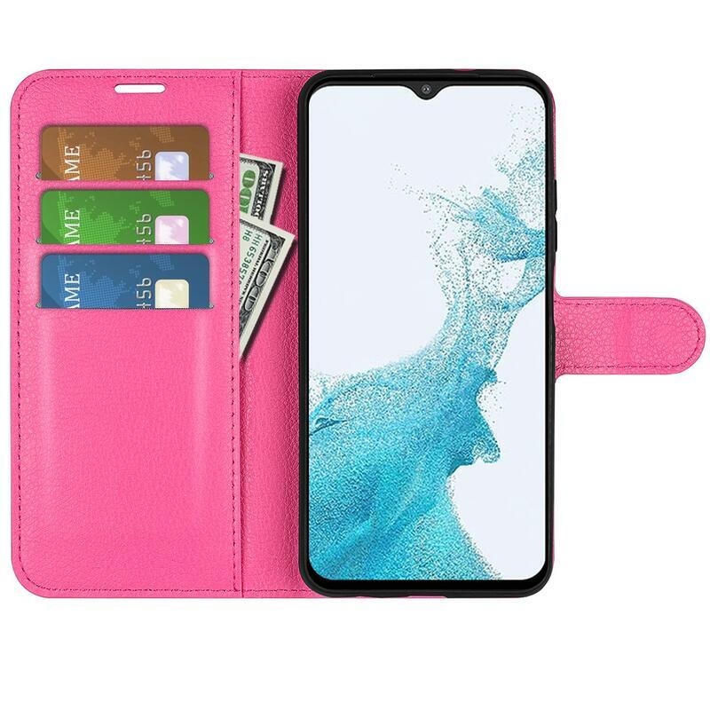 Litchi PU bőr pénztárca tok Samsung Galaxy A23 4G/5G - rózsaszín - rózsa