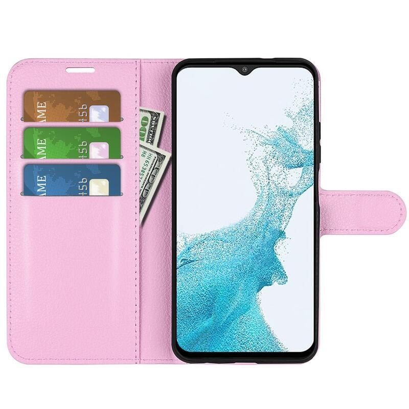 Litchi PU bőr pénztárca tok Samsung Galaxy A23 4G/5G készülékhez - rózsaszín
