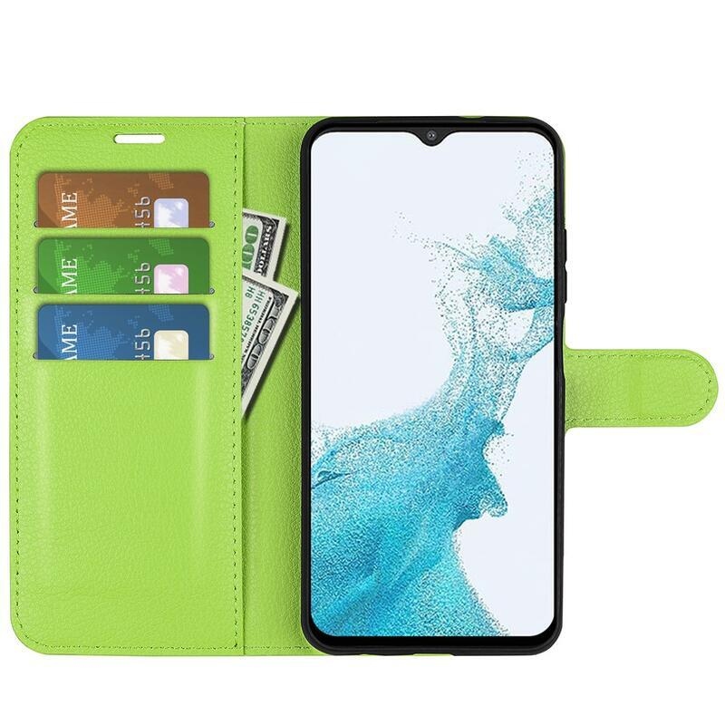 Litchi PU bőr pénztárca tok Samsung Galaxy A23 4G/5G - zöld
