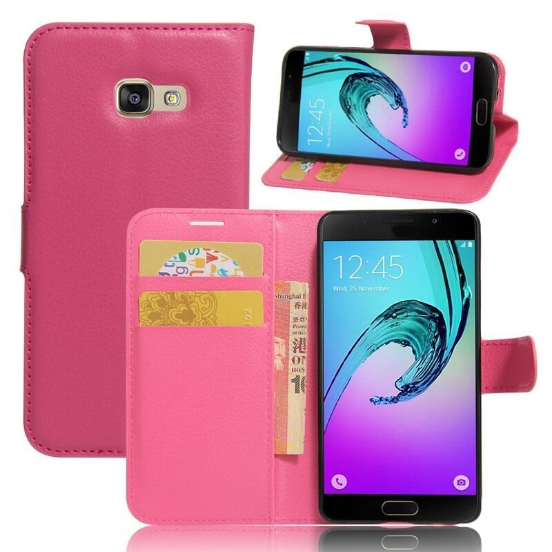 Litchi PU bőr pénztárca tok Samsung Galaxy A3 (2017) - rózsaszínű