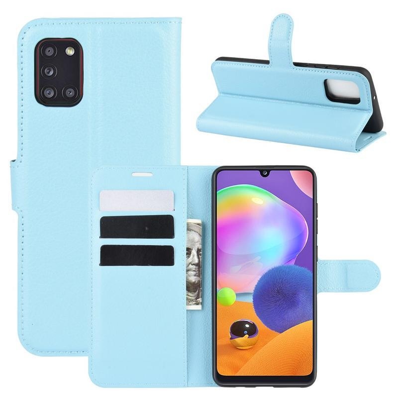 Litchi PU bőr pénztárca tok Samsung Galaxy A31-hez - kék