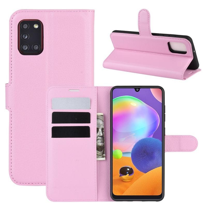 Litchi PU bőr pénztárca tok Samsung Galaxy A31-hez - rózsaszín