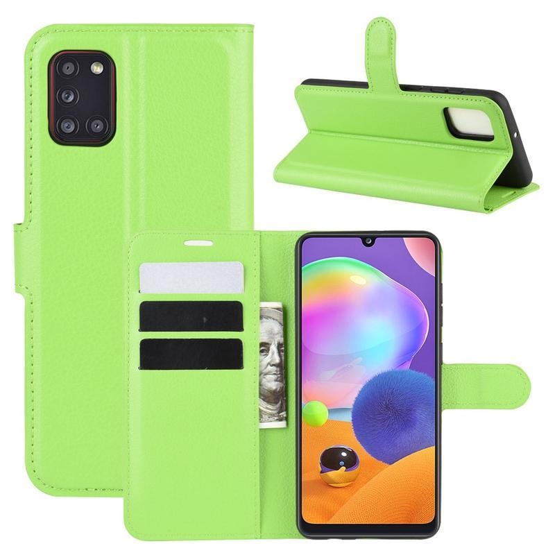 Litchi PU bőr pénztárca tok Samsung Galaxy A31-hez - zöld