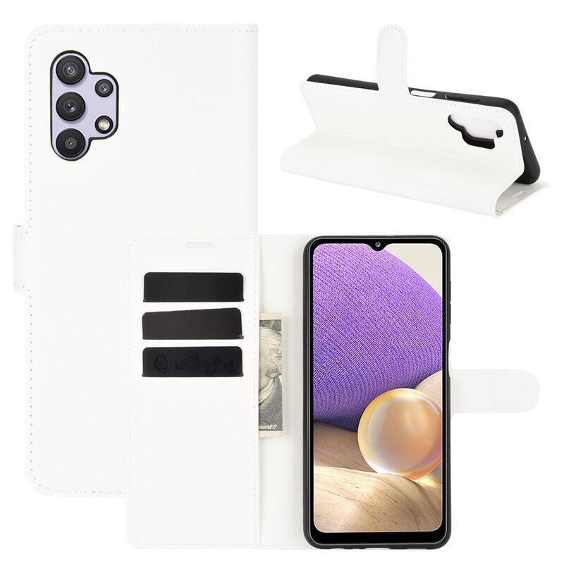 Litchi PU bőr pénztárca tok Samsung Galaxy A32 5G - fehér