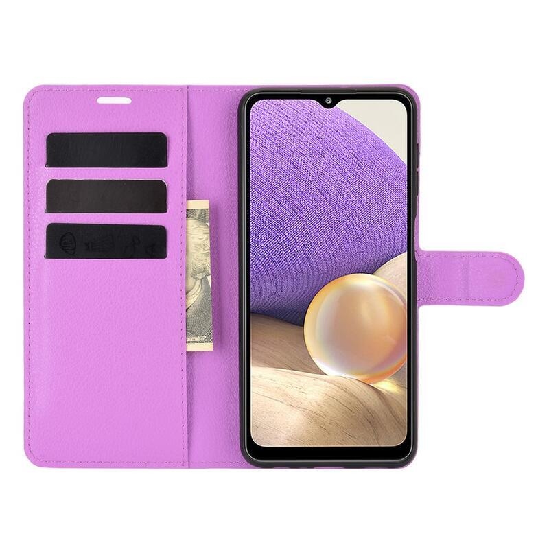 Litchi PU bőr pénztárca tok Samsung Galaxy A32 5G - lila