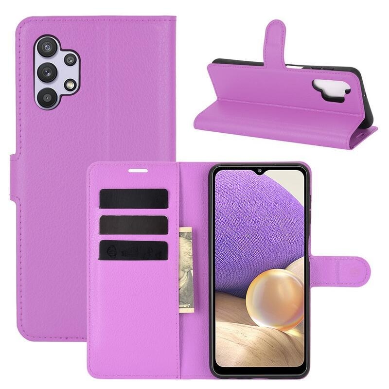 Litchi PU bőr pénztárca tok Samsung Galaxy A32 5G - lila