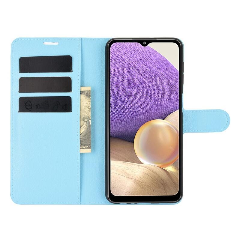 Litchi PU bőr pénztárca tok Samsung Galaxy A32 5G számára - kék