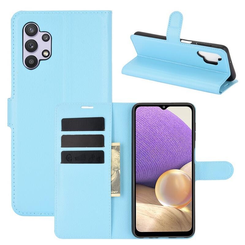 Litchi PU bőr pénztárca tok Samsung Galaxy A32 5G számára - kék