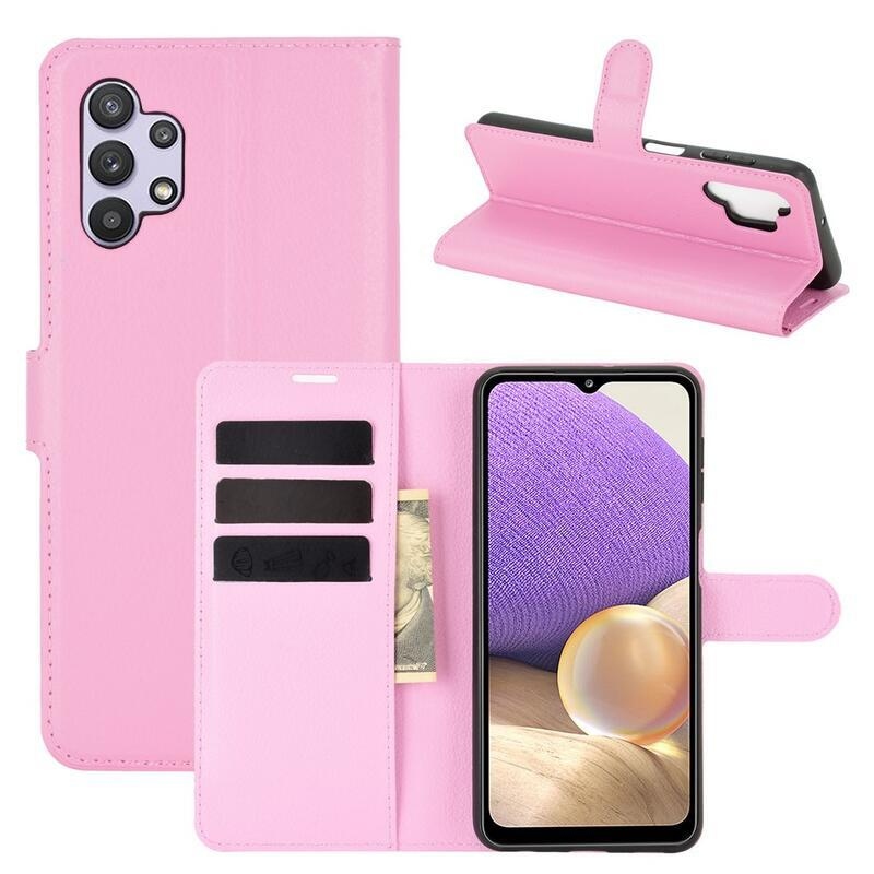 Litchi PU bőr pénztárca tok Samsung Galaxy A32 5G-hez - rózsaszín