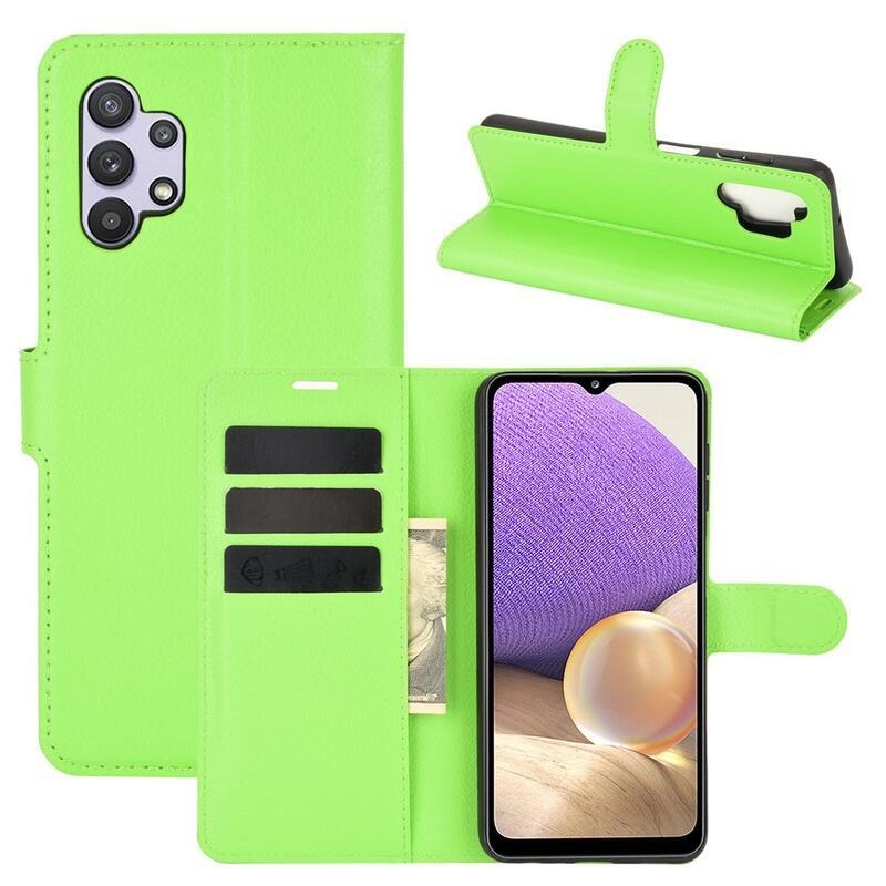 Litchi PU bőr pénztárca tok Samsung Galaxy A32 5G-hez - zöld