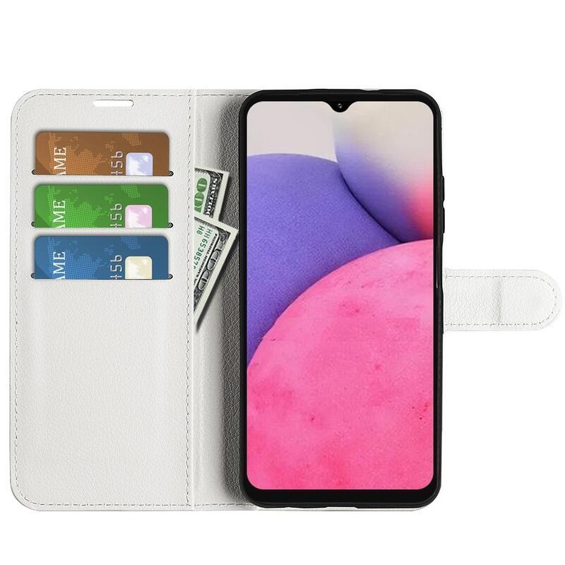 Litchi PU bőr pénztárca tok Samsung Galaxy A33 5G-hez - fehér