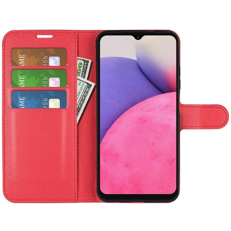Litchi PU bőr pénztárca tok Samsung Galaxy A33 5G-hez - piros