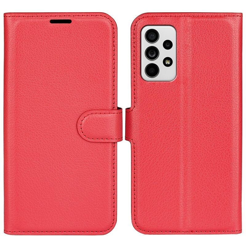 Litchi PU bőr pénztárca tok Samsung Galaxy A33 5G-hez - piros