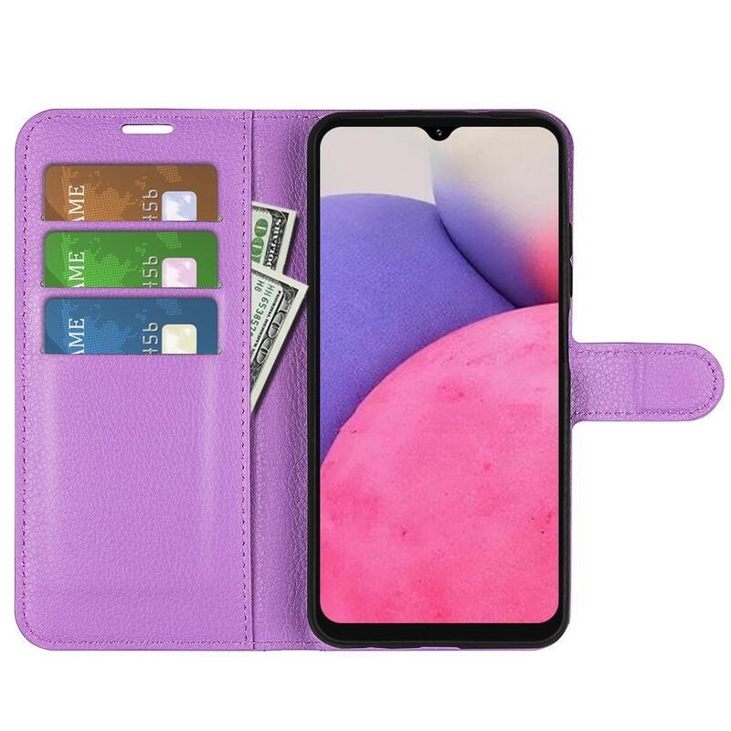 Litchi PU bőr pénztárca tok Samsung Galaxy A33 5G-hez - lila