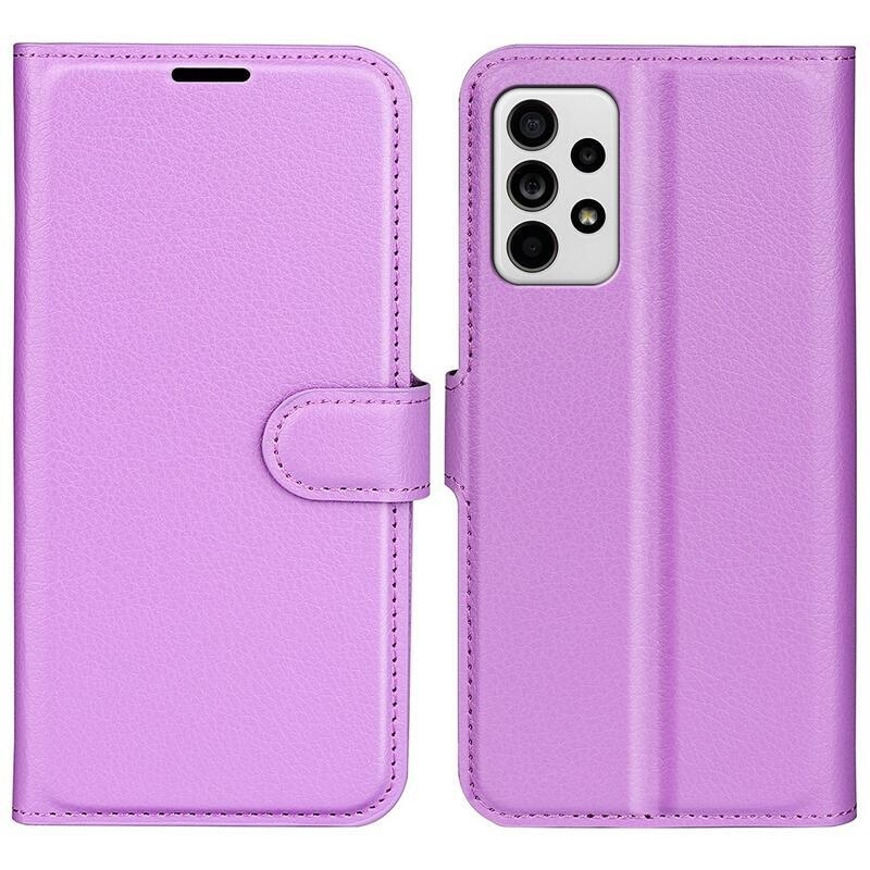 Litchi PU bőr pénztárca tok Samsung Galaxy A33 5G-hez - lila