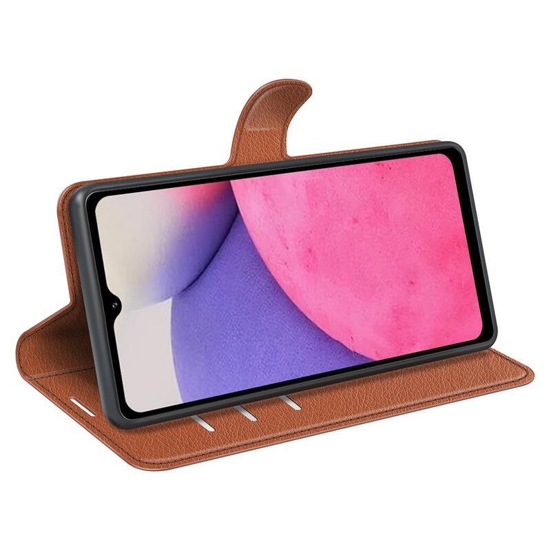 Litchi PU bőr pénztárca tok Samsung Galaxy A33 5G-hez - barna