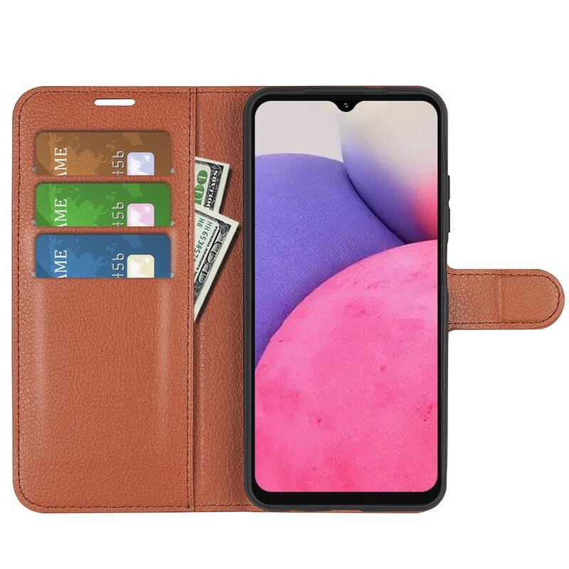Litchi PU bőr pénztárca tok Samsung Galaxy A33 5G-hez - barna