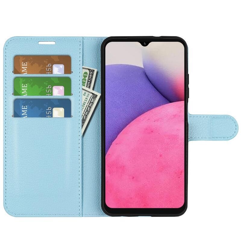 Litchi PU bőr pénztárca tok Samsung Galaxy A33 5G-hez - kék