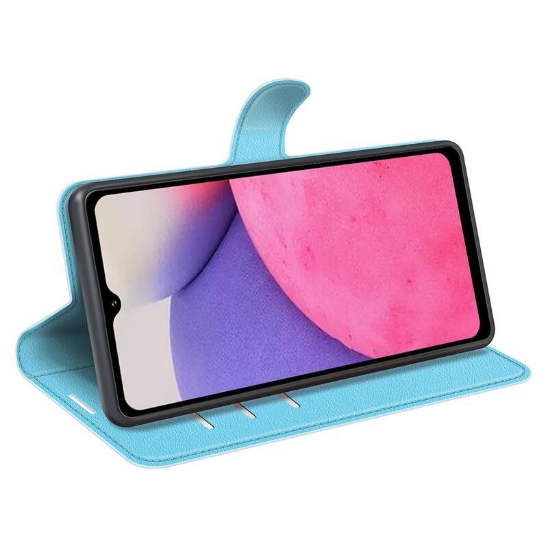 Litchi PU bőr pénztárca tok Samsung Galaxy A33 5G-hez - kék
