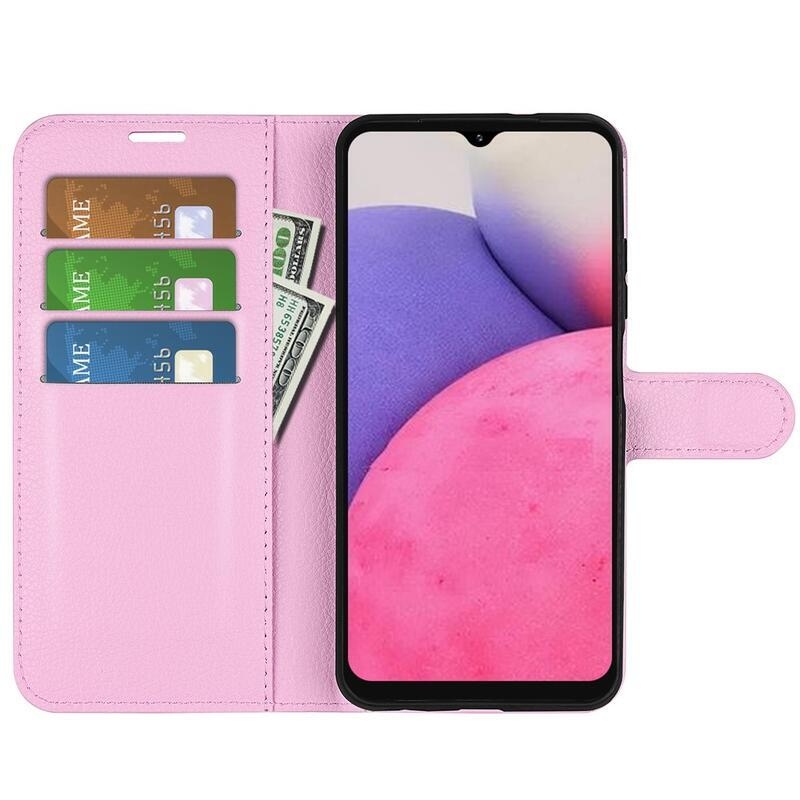 Litchi PU bőr pénztárca tok Samsung Galaxy A33 5G-hez - rózsaszín