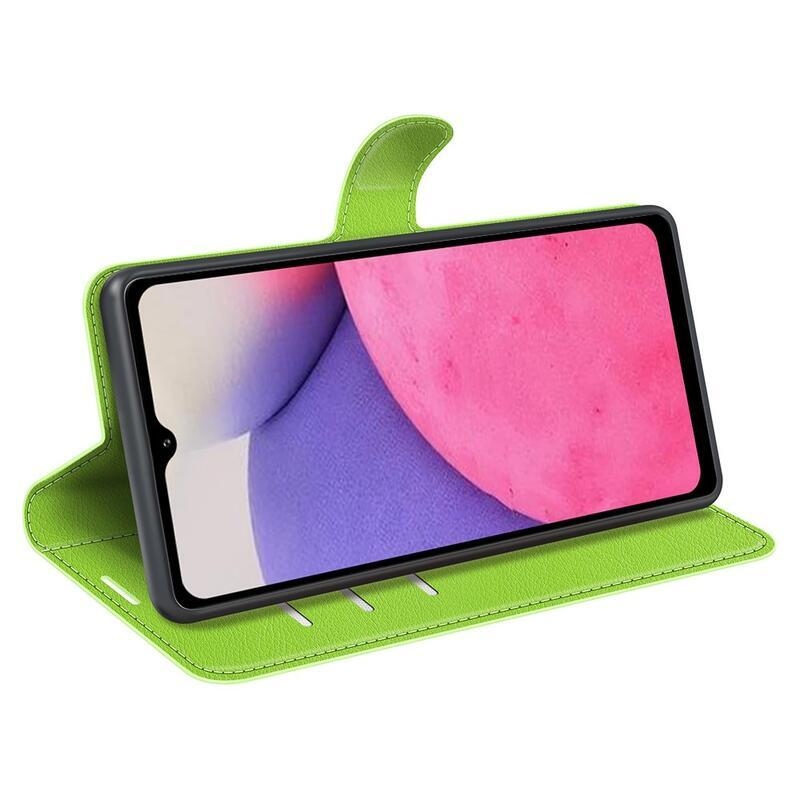 Litchi PU bőr pénztárca tok Samsung Galaxy A33 5G-hez - zöld