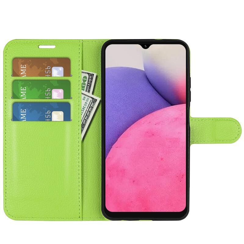 Litchi PU bőr pénztárca tok Samsung Galaxy A33 5G-hez - zöld