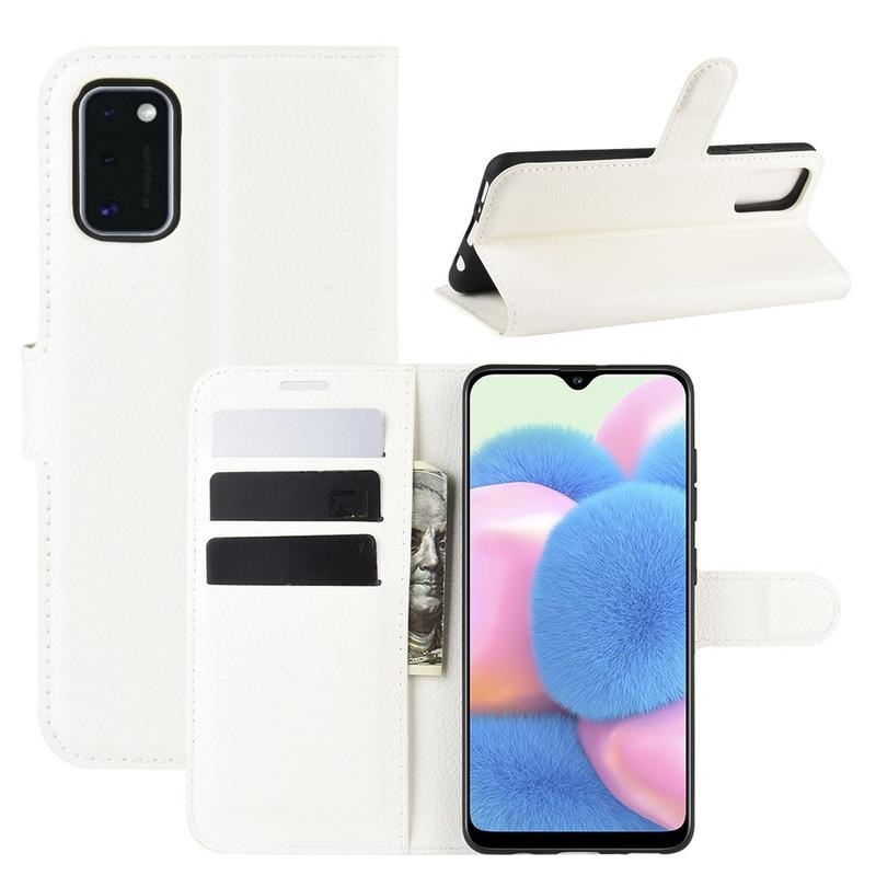 Litchi PU bőr pénztárca tok Samsung Galaxy A41-hez - fehér