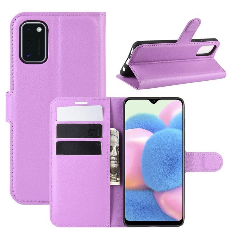 Litchi PU bőr pénztárca tok Samsung Galaxy A41-hez - lila